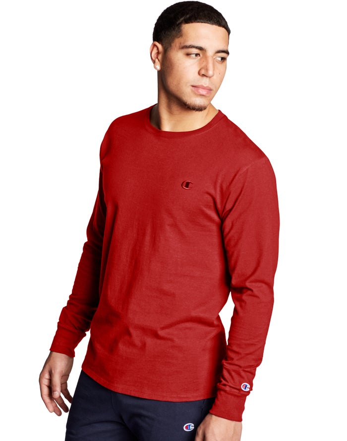 Champion T-Shirt Heren - Rood - Classic Jersey Long-Sleeve C Logo ( 150487-XUG )